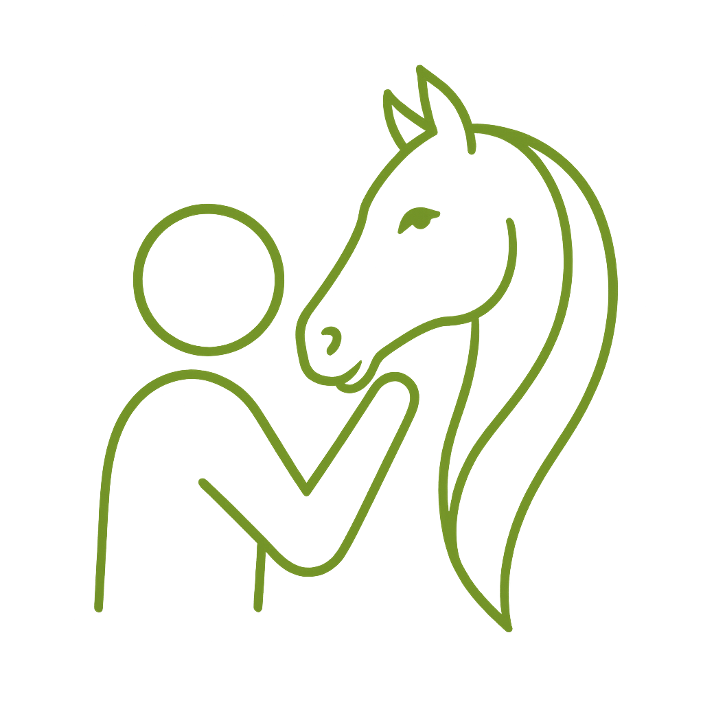 Grünes Icon: Mensch arbeitet praktisch mit Pferd